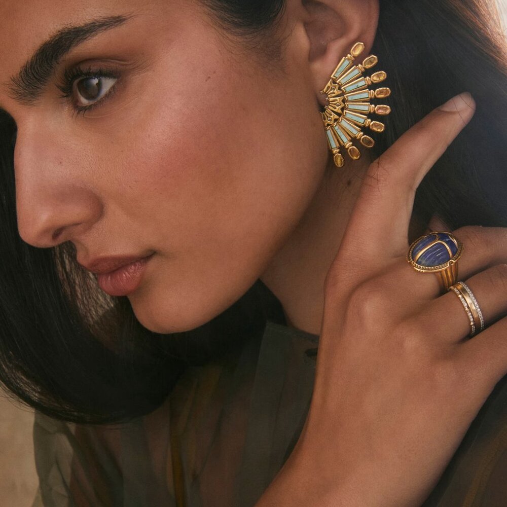 NEW Kendra Scott Catherine Vintage Gold Statement Earrings Multi Mix NWT - Picture 2 of 10